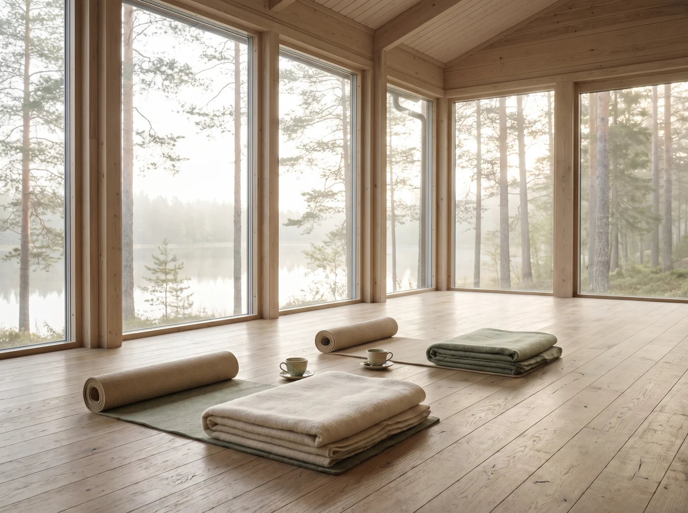 Yogasal vid en sjö (illustrativ bild)