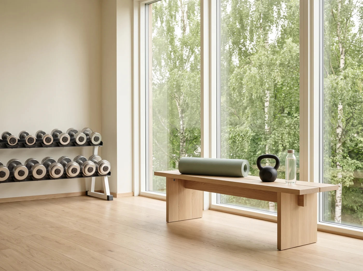 Ljust gym med hantlar (illustrativ bild)